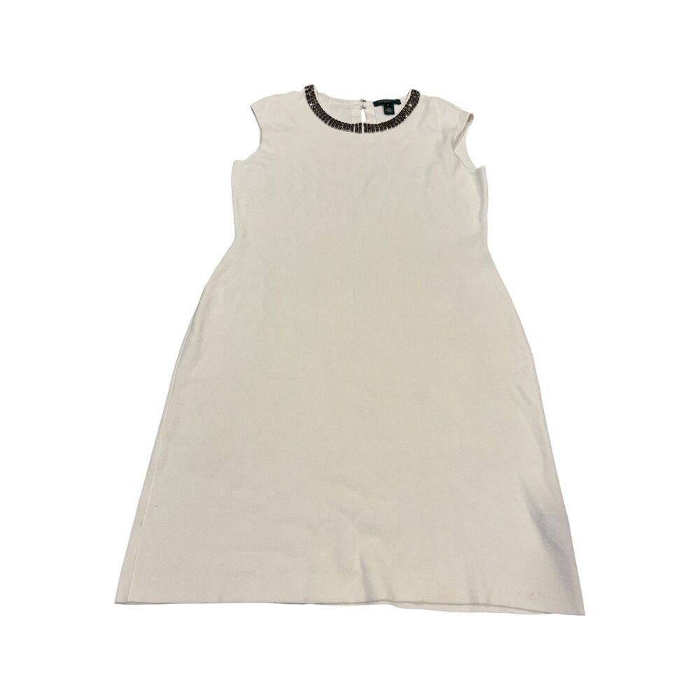 Lauren Ralph Lauren Knit Dress Womens Size XL White Ivory Beaded Collar